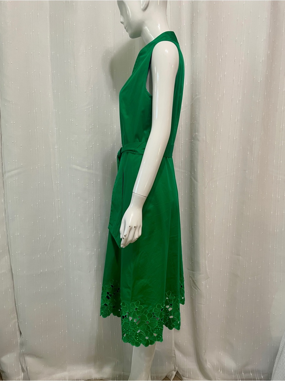 Elie Tahari Green Sleeveless Midi Dress with Waist Tie and Pockets - Picture 3 of 6